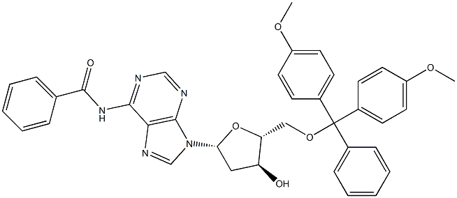 N6-벤조일-5'-O-(4,4'-디메톡시트리틸)-2'-탈산아데노신 구조식 이미지