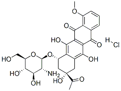 5,12-나프타세네디온,8-아세틸-10-((2-아미노-2-데옥시-베타-D-글루코피란오실)옥시)-7,8,9,10-테트라히드로-6,8,11-트리히드록시-1-메톡시-,하이드로클로라이드,(8S-cis)- 구조식 이미지