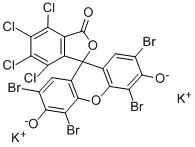dipotassium 3,6-dichloro-2-(2,4,5,7-tetrabromo-6-oxido-3-oxoxanthen-9-yl)benzoate  구조식 이미지