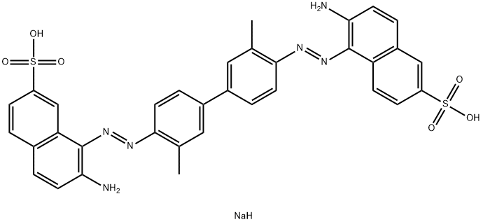 6-Amino-5-[[4'-[(2-amino-7-sulfo-1-naphtyl)azo]-3,3'-dimethyl-1,1'-biphenyl-4-yl]azo]-2-naphthalenesulfonic acid disodium salt 구조식 이미지