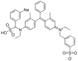 N-Ethyl-N-[4-[[4-[N-ethyl-N-(3-sodiosulfobenzyl)amino]-2-methylphenyl]phenylmethylene]-3-methyl-2,5-cyclohexadien-1-ylidene]-3-sulfonatobenzenemethanaminium Structure