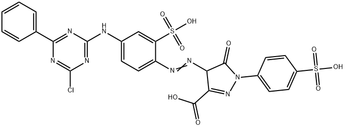 4-[[4-[(4-Chloro-6-phenyl-1,3,5-triazin-2-yl)amino]-2-sulfophenyl]azo]-4,5-dihydro-5-oxo-1-(4-sulfophenyl)-1H-pyrazole-3-carboxylic acid 구조식 이미지