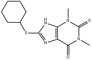 8-(Cyclohexylthio)-1,3-dimethyl-2-thioxo-2,3-dihydro-7H-purin-6(1H)-one 구조식 이미지