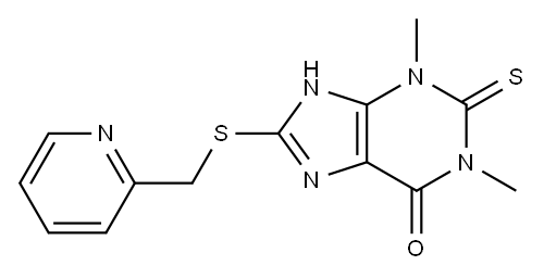 8-[(2-Pyridylmethyl)thio]-1,3-dimethyl-3,7-dihydro-2-thioxo-1H-purin-6-one 구조식 이미지