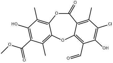 2-Chloro-4-formyl-3,8-dihydroxy-1,6,9-trimethyl-11-oxo-11H-dibenzo[b,e][1,4]dioxepin-7-carboxylic acid methyl ester Structure