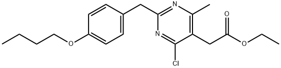 2-((4-Butoxyphenyl)methyl)-4-chloro-6-methy-5-pyrimidineacetic acid et hyl ester Structure
