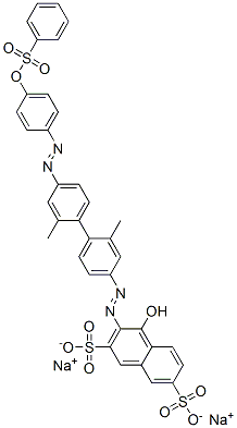 disodium 3-[[2,2'-dimethyl-4'-[[4-[(phenylsulphonyl)oxy]phenyl]azo][1,1'-biphenyl]-4-yl]azo]-4-hydroxynaphthalene-2,7-disulphonate 구조식 이미지