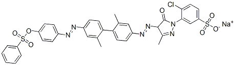 sodium 4-chloro-3-[4-[[2,2'-dimethyl-4'-[[4-[(phenylsulphonyl)oxy]phenyl]azo][1,1'-biphenyl]-4-yl]azo]-4,5-dihydro-3-methyl-5-oxo-1H-pyrazol-1-yl]benzenesulphonate  Structure