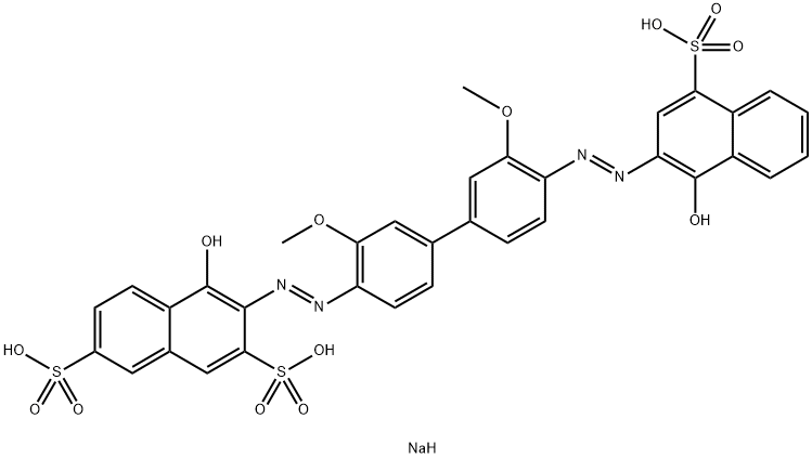 trisodium 4-hydroxy-3-[[4'-[(1-hydroxy-4-sulphonato-2-naphthyl)azo]-3,3'-dimethoxy[1,1'-biphenyl]-4-yl]azo]naphthalene-2,7-disulphonate 구조식 이미지