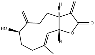 (3aS,10E)-3,6-Dimethylene-7α-hydroxy-10-methyl-2,3,3aβ,4,5,6,7,8,9,11aα-decahydrocyclodeca[b]furan-2-one Structure