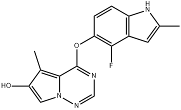 4-[(4-Fluoro-2-methyl-1H-indol-5-yl)oxy]-5-methylpyrrolo[2,1-f][1,2,4]triazin-6-ol 구조식 이미지