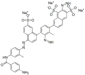 trisodium 7-[4-[4-[4-[(4-aminobenzoyl)amino]-2-methyl-phenyl]diazenyl- 7-sulfonato-naphthalen-1-yl]diazenyl-2-methyl-phenyl]diazenylnaphthale ne-1,3-disulfonate 구조식 이미지