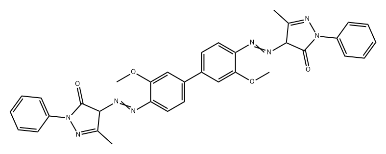 4,4'-[(3,3'-dimethoxy[1,1'-biphenyl]-4,4'-diyl)bis(azo)]bis[2,4-dihydro-5-methyl-2-phenyl-3H-pyrazol-3-one] 구조식 이미지