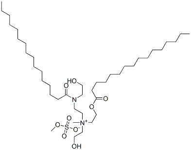 (2-hydroxyethyl)[2-[(2-hydroxyethyl)(1-oxohexadecyl)amino]ethyl]methyl[2-[(1-oxohexadecyl)oxy]ethyl]ammonium methyl sulphate Structure
