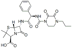 (2S,5R,6R)-6-[[(R)-[[(2,3-Dioxo-4-propylpiperazin-1-yl)carbonyl]amino]phenylacetyl]amino]-3,3-dimethyl-7-oxo-4-thia-1-azabicyclo[3.2.0]heptane-2-carboxylic acid 구조식 이미지