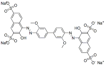 tetrasodium 4,4'-[(3,3'-dimethoxy[1,1'-biphenyl]-4,4'-diyl)bis(azo)]bis[3-hydroxynaphthalene-2,7-disulphonate] 구조식 이미지