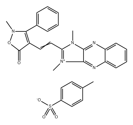 2-[2-(2,5-dihydro-2-methyl-5-oxo-3-phenylisoxazol-4-yl)vinyl]-1,3-dimethyl-1H-imidazo[4,5-b]quinoxalinium toluene-p-sulphonate 구조식 이미지