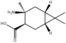 Bicyclo[4.1.0]heptane-3-carboxylic acid, 4-amino-4,7,7-trimethyl-, Structure