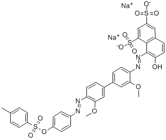 disodium 8-[[3,3'-dimethoxy-4'-[[4-[[(p-tolyl)sulphonyl]oxy]phenyl]azo][1,1'-biphenyl]-4-yl]azo]-7-hydroxynaphthalene-1,3-disulphonate Structure