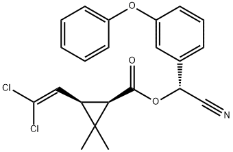 alpha-cyano-3-phenoxybenzyl [1R-[1alpha(R*),3alpha]]-3-(2,2-dichlorovinyl)-2,2-dimethylcyclopropanecarboxylate 구조식 이미지