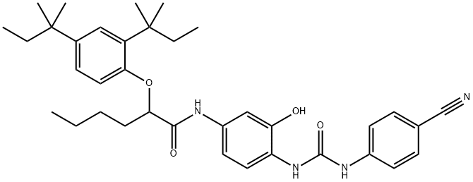 2-[2,4-bis(1,1-dimethylpropyl)phenoxy]-N-[4-[[[(4-cyanophenyl)amino]carbonyl]amino]-3-hydroxyphenyl]hexanamide  Structure
