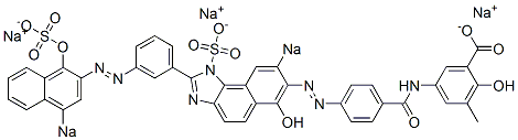 2-Hydroxy-5-[[4-[[6-hydroxy-2-[3-[(1-hydroxy-4-sodiosulfo-2-naphthalenyl)azo]phenyl]-8-sodiosulfo-1H-naphth[1,2-d]imidazol-7-yl]azo]benzoyl]amino]-3-methylbenzoic acid sodium salt 구조식 이미지