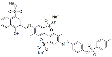 trisodium 4-[(1-hydroxy-4-sulphonato-2-naphthyl)azo]-5,5'-dimethyl-4'-[[4-[[(4-methylphenyl)sulphonyl]oxy]phenyl]azo][1,1'-biphenyl]-2,2'-disulphonate  Structure