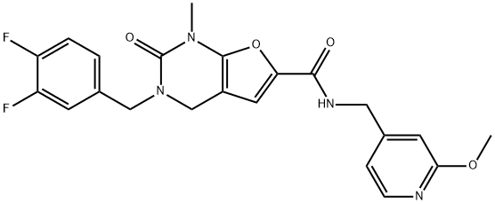 Furo[2,3-d]pyrimidine-6-carboxamide,  3-[(3,4-difluorophenyl)methyl]-1,2,3,4-tetrahydro-N-[(2-methoxy-4-pyridinyl)methyl]-1-methyl-2-oxo- Structure
