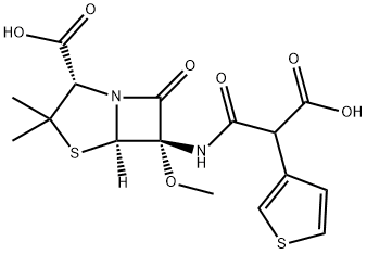(2S,5R,6S)-6-[(3-Hydroxy-3-oxo-2-thiophen-3-ylpropanoyl)amino]-6-methoxy-3,3-dimethyl-7-oxo-4-thia-1-azabicyclo[3.2.0]heptane-2-carboxylic acid 구조식 이미지