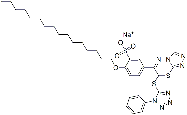 sodium 2-(hexadecyloxy)-5-[7-[(1-phenyl-1H-tetrazol-5-yl)thio]-7H-1,2,4-triazolo[3,4-b][1,3,4]thiadiazin-6-yl]benzenesulphonate 구조식 이미지