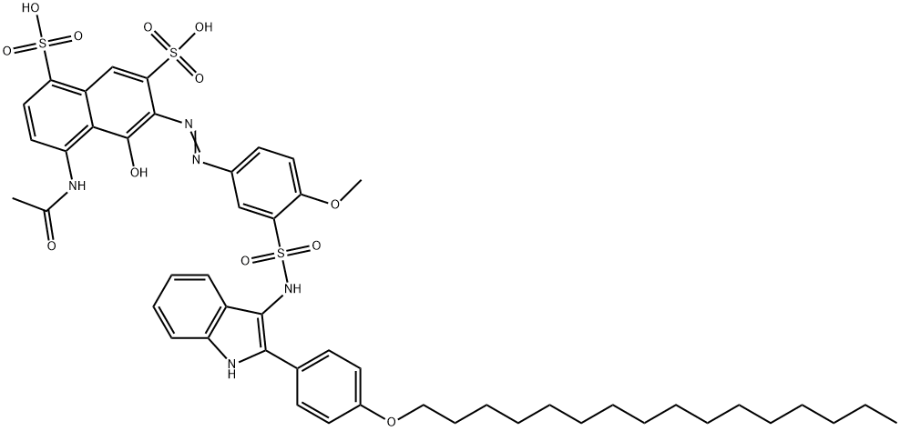 4-(acetylamino)-6-[[3-[[[2-[4-(hexadecyloxy)phenyl]-1H-indol-3-yl]amino]sulphonyl]-4-methoxyphenyl]azo]-5-hydroxynaphthalene-1,7-disulphonic acid Structure