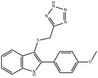 2-(4-Methoxyphenyl)-3-[(1H-tetrazol-5-yl)methylthio]-1H-indole 구조식 이미지