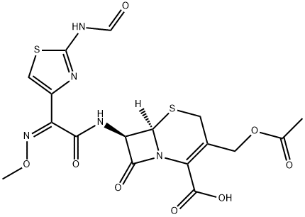 [6R-[6alpha,7beta(Z)]]-3-(acetoxymethyl)-7-[[2-(formylamino)thiazol-4-yl](methoxyimino)acetamido]-8-oxo-5-thia-1-azabicyclo[4.2.0]oct-2-ene-2-carboxylic acid 구조식 이미지