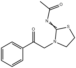 N-[3-(2-옥소-2-페닐에틸)티아졸리딘-2-일리덴]아세트아미드 구조식 이미지