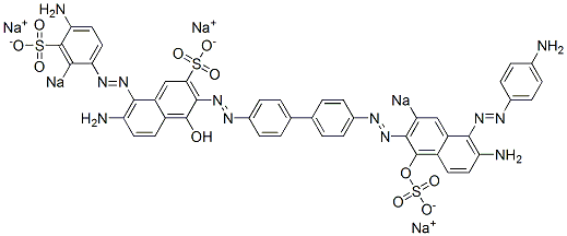 7-Amino-3-[[4'-[[6-amino-5-[(4-aminophenyl)azo]-1-hydroxy-3-sodiosulfo-2-naphthalenyl]azo][1,1'-biphenyl]-4-yl]azo]-8-[(4-amino-2-sodiosulfophenyl)azo]-4-hydroxynaphthalene-2-sulfonic acid sodium salt 구조식 이미지