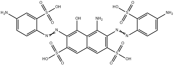 4-amino-3,6-bis[(4-amino-2-sulphophenyl)azo]-5-hydroxynaphthalene-2,7-disulphonic acid 구조식 이미지