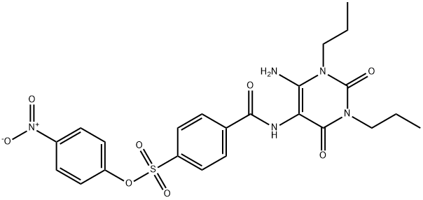 Benzenesulfonic  acid,  4-[[(6-amino-1,2,3,4-tetrahydro-2,4-dioxo-1,3-dipropyl-5-pyrimidinyl)amino]carbonyl]-,  4-nitrophenyl  ester Structure