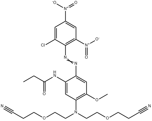 N-[5-[bis[2-(2-cyanoethoxy)ethyl]amino]-2-[(2-chloro-4,6-dinitrophenyl)azo]-4-methoxyphenyl]propionamide 구조식 이미지
