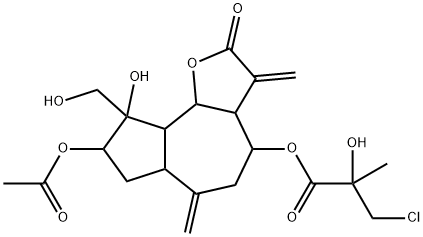 3-Chloro-2-hydroxy-2-methylpropionic acid [dodecahydro-8-acetoxy-9-hydroxy-9-(hydroxymethyl)-3,6-bis(methylene)-2-oxoazuleno[4,5-b]furan-4-yl] ester Structure