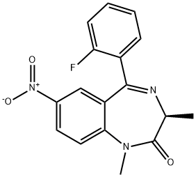 (3S)-5-(2-Fluorophenyl)-1,3-dihydro-1,3α-dimethyl-7-nitro-2H-1,4-benzodiazepine-2-one 구조식 이미지