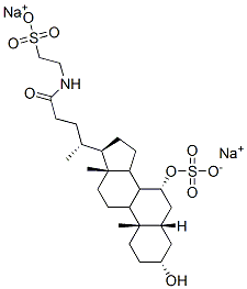 disodium 2-[[(4R)-4-[(3R,5S,7R,10S,13R,17R)-3-hydroxy-10,13-dimethyl-7-sulfonatooxy-2,3,4,5,6,7,8,9,11,12,14,15,16,17-tetradecahydro-1H-cyclopenta[a]phenanthren-17-yl]pentanoyl]amino]ethanesulfonate Structure