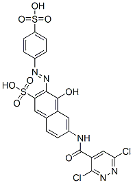 6-(3,6-dichloropyridazine-4-carboxamido)-4-hydroxy-3-[(p-sulphophenyl)azo]naphthalene-2-sulphonic acid 구조식 이미지