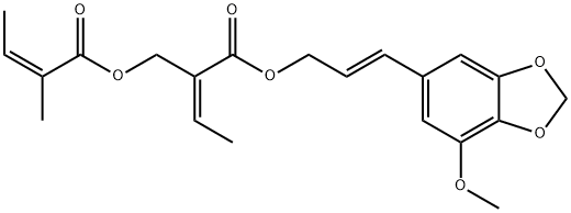 (Z)-2-Methyl-2-butenoic acid (Z)-2-[[3-(7-methoxy-1,3-benzodioxole-5-yl)-2-propenyloxy]carbonyl]-2-butenyl ester 구조식 이미지