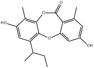 3,8-Dihydroxy-1,9-dimethyl-6-(1-methylpropyl)-11H-dibenzo[b,e][1,4]dioxepin-11-one 구조식 이미지