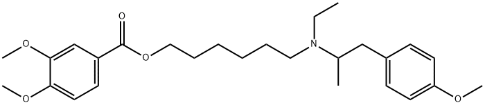 Phenethylamine, N-ethyl-N-(6-hydroxyhexyl)-4-methoxy-alpha-methyl-, 3, 4- dimethoxybenzoate (ester) 구조식 이미지