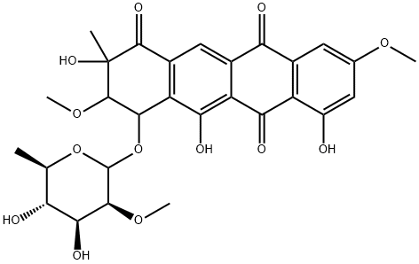 4-[(2-O-Methyl-6-deoxy-D-mannopyranosyl)oxy]-3,4-dihydro-3,9-dimethoxy-2-methyl-2,5,7-trihydroxy-1,6,11(2H)-naphthacenetrione 구조식 이미지