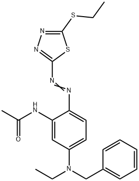 N-[5-[ethyl(phenylmethyl)amino]-2-[[5-(ethylthio)-1,3,4-thiadiazol-2-yl]azo]phenyl]acetamide 구조식 이미지