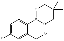 2-Bromomethyl-4-fluorophenylboronic acid neopentyl glycol ester 구조식 이미지