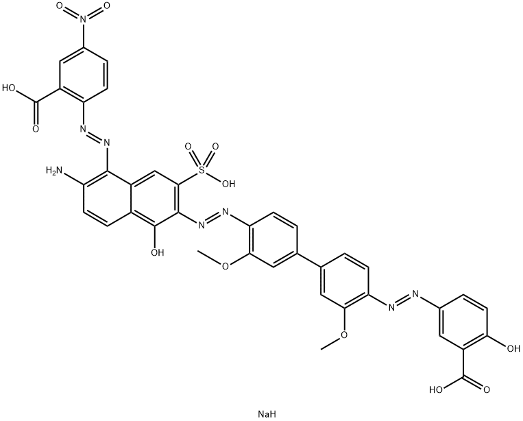 trisodium 2-[[2-amino-6-[[4'-[(3-carboxylato-4-hydroxyphenyl)azo]-3,3'-dimethoxy[1,1'-biphenyl]-4-yl]azo]-5-hydroxy-7-sulphonato-1-naphthyl]azo]-5-nitrobenzoate  Structure