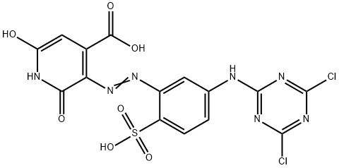 3-[[5-[(4,6-dichloro-1,3,5-triazin-2-yl)amino]-2-sulphophenyl]azo]-1,2-dihydro-6-hydroxy-2-oxoisonicotinic acid 구조식 이미지